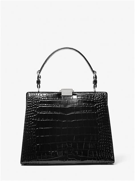 michael kors simone bag|Simone Crocodile Embossed Leather Satchel .